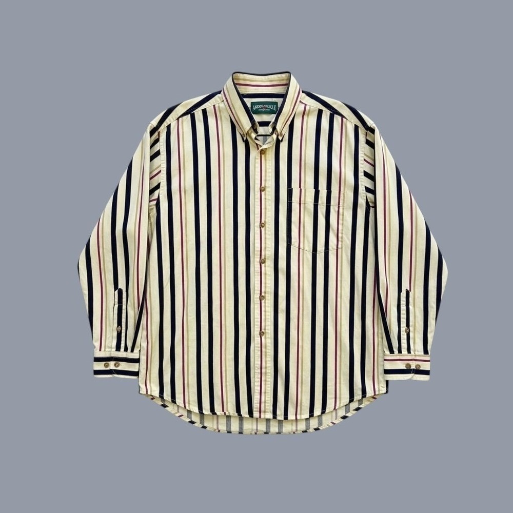 Vintage American Eagle Striped Button Down Shirt Mens Large Cream Navy Purple